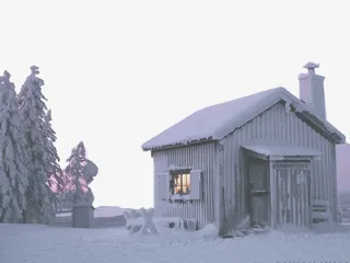 雪中的温馨小屋免抠