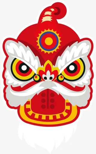 春节卡通红色狮子头免抠