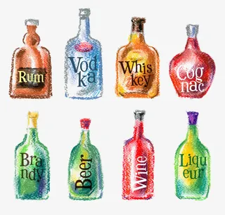 彩铅酒瓶免抠