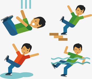 小心危险警告插画 跌倒男人免抠