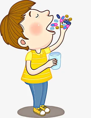 吃药的男孩免抠手绘/卡通卡通元素