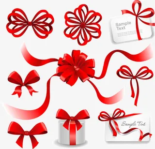 红色蝴蝶结丝带花矢量素材下载,免抠