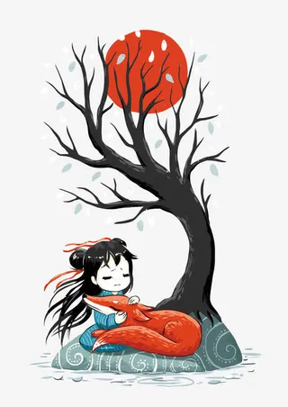 矢量狐狸和书童免抠