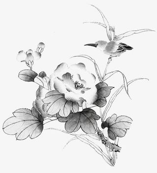 水墨花朵免抠