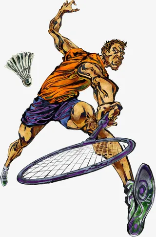 手绘羽毛球运动员图片免抠