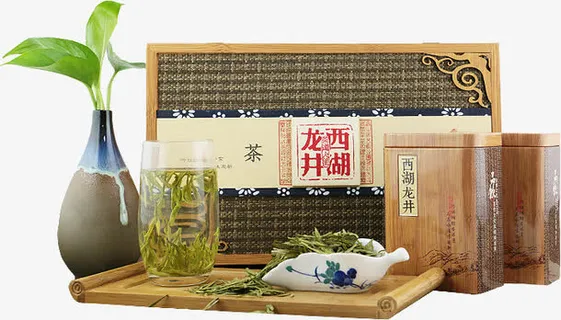 西湖龙井花茶茶叶包装免抠