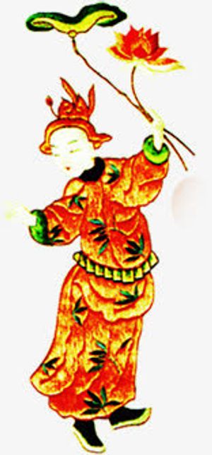 中国风红衣莲花仙子中秋装饰免抠