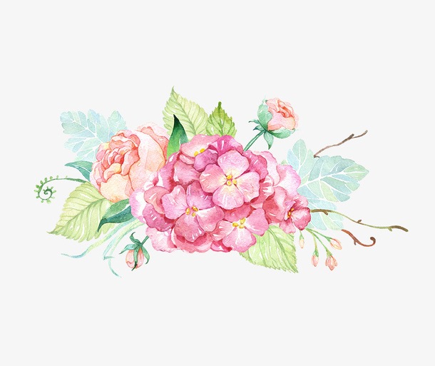 手绘唯美粉色鲜花免抠