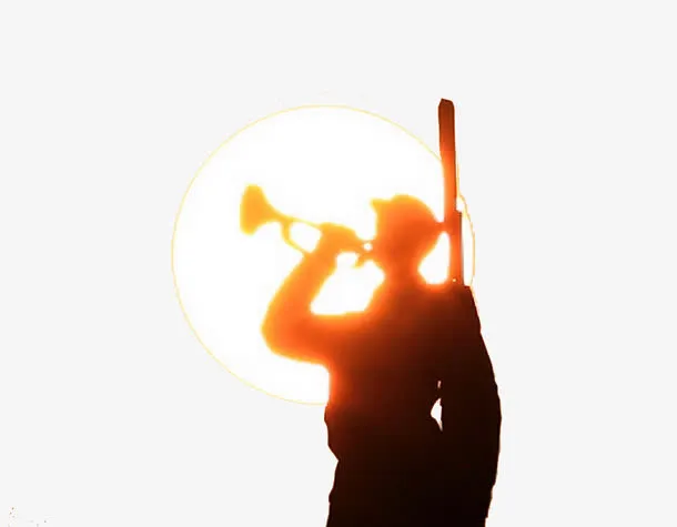 夕阳下吹哨的红军战士剪影免抠