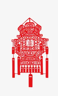 红色中国风剪纸灯笼免抠