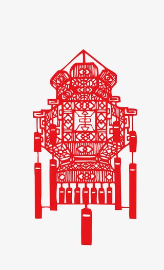 红色中国风剪纸灯笼免抠