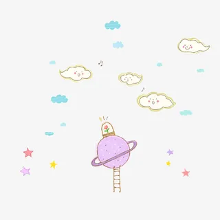 可爱插画紫色星球云朵免抠