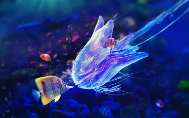 深海下梦幻光效小鱼免抠