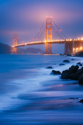 手绘梦幻蓝色夜景大桥海洋免抠