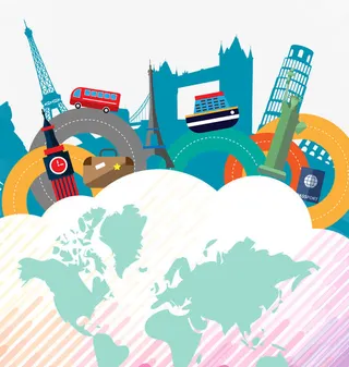 彩色圆圈汽车地图免抠