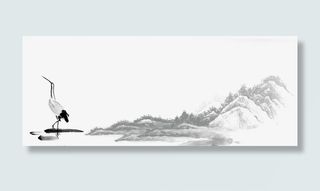 水墨古风山水白鹤免抠