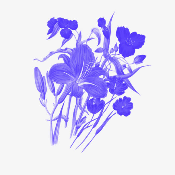 蓝色的花图案免抠