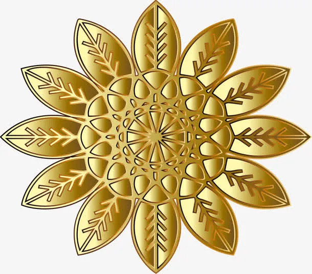 金色简约花朵免抠