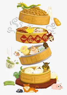 美味广式早茶装饰画PNG免抠