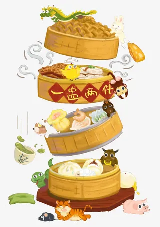 美味广式早茶装饰画PNG免抠