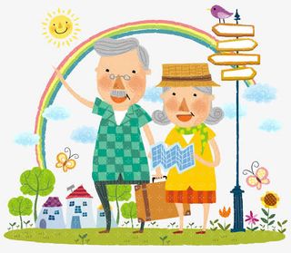 手绘爷爷奶奶春游免抠