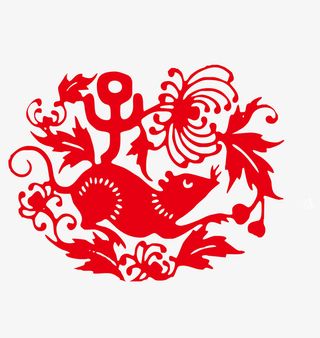 红色老鼠剪纸矢量图免抠
