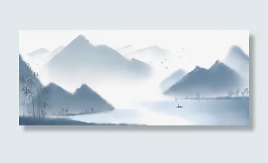 水墨山水黑色图免抠