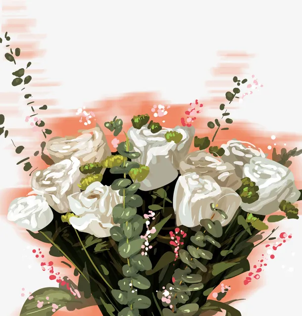 白色玫瑰花手绘妇女节免抠