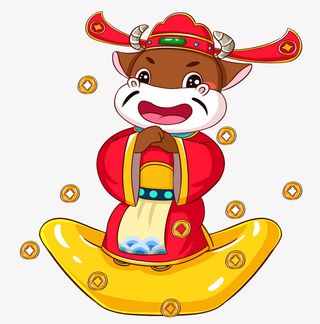 站在金元宝上的牛牛免抠