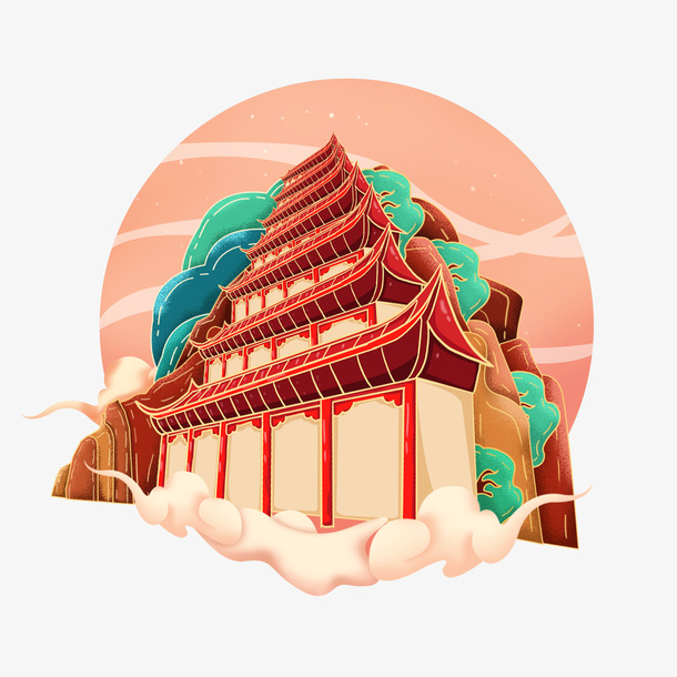 工笔风敦煌莫高窟免抠