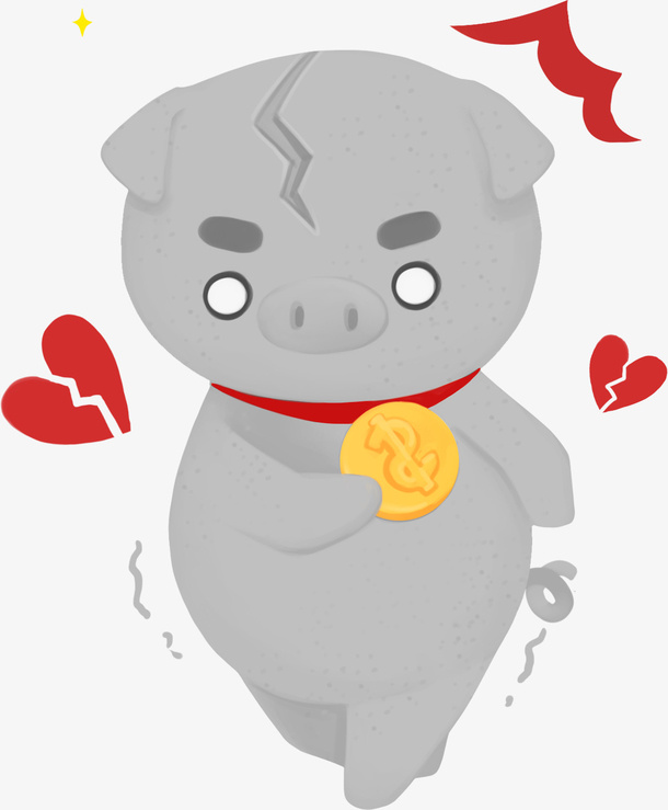 C4D灰色心碎的猪新年装饰免抠