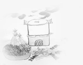 传统文化设计灶火煮粽子免抠