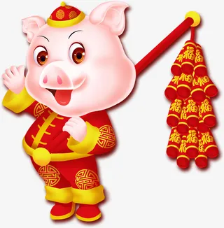 扛着鞭炮的小猪财神猪免抠