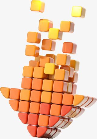 立体黄色方块拼接箭头免抠