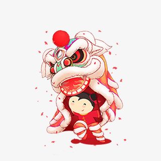 卡通手绘舞狮元素免抠