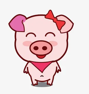 手绘微笑的猪剪影免抠