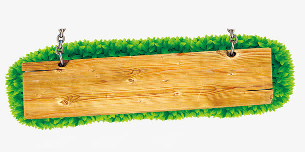清新绿叶实木吊牌边框免抠