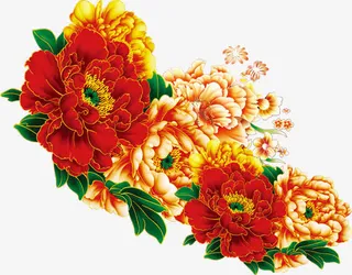 中秋节红黄色喜庆花朵免抠