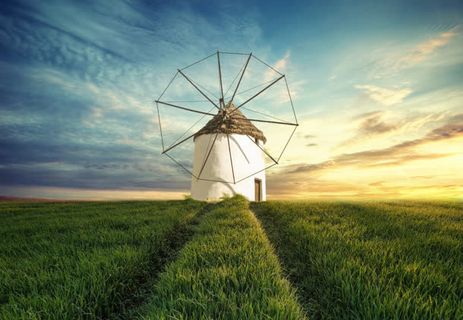 阳光草地风车房屋免抠