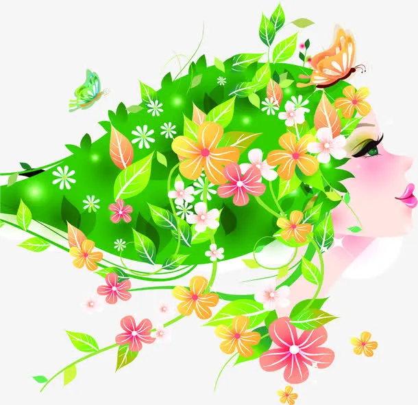 春天清新花朵植物漫画免抠