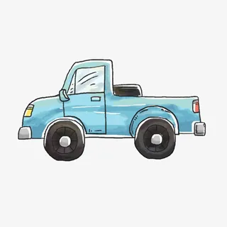 手绘蓝色汽车矢量图免抠