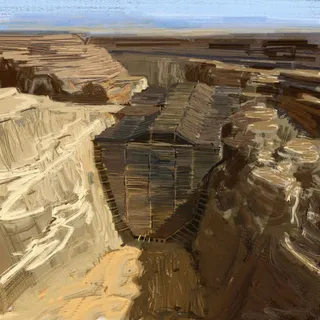 水彩悬崖峭壁插画免抠