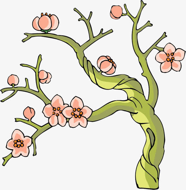 手绘彩色可爱梅花树木造型免抠