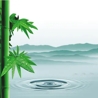 中国风竹子茶叶湖水背景高清