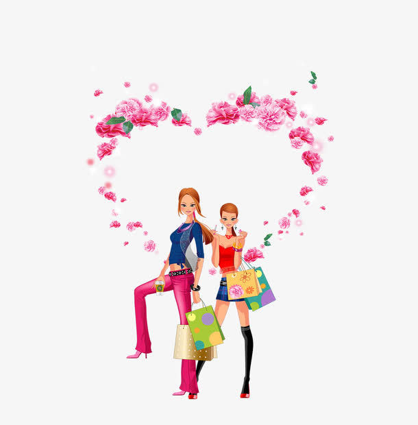 38女神节卡通女孩主题设计免抠