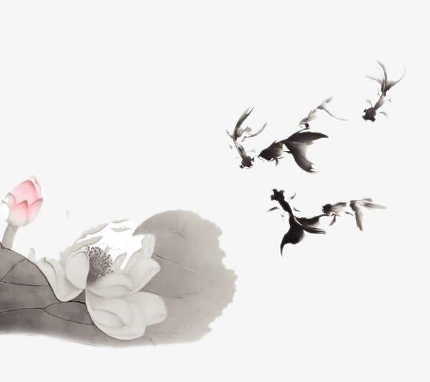 墨水鱼与荷花图片素材免抠