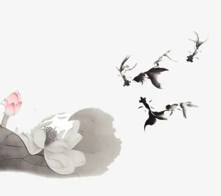 墨水鱼与荷花图片素材免抠