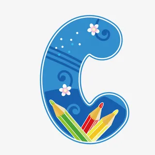 蓝色铅笔英文字母C免抠