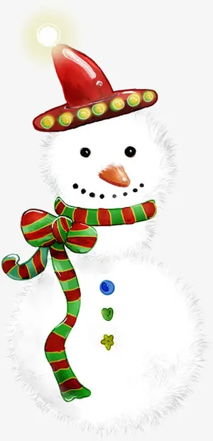 手绘可爱红帽子雪人免抠