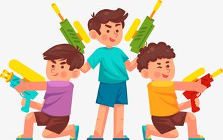 微笑卡通水仗男孩免抠